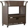 Sturdy Resin Wicker Serving Bar Cart with Tray