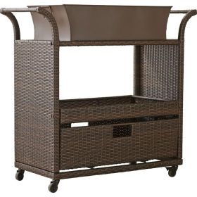 Sturdy Resin Wicker Serving Bar Cart with Tray