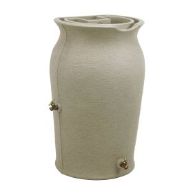 Grey 50-Gallon Plastic Urn Rain Barrel with Planter Top