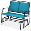 Mesh Patio Loveseat Glider with Armrests; Blue