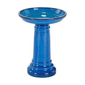 Blue Ceramic Birdbath