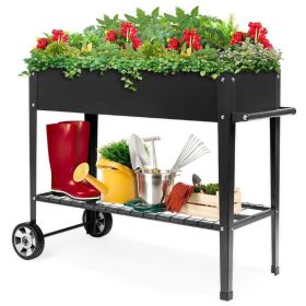 Black Metal Potting Bench with Push Handle Wheels