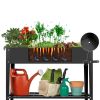 Black Metal Potting Bench with Push Handle Wheels