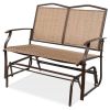 Mesh Patio Loveseat Glider with Armrests; Brown