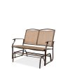 Mesh Patio Loveseat Glider with Armrests; Brown