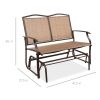 Mesh Patio Loveseat Glider with Armrests; Brown