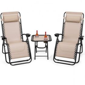 3 Piece Folding Lounge Chair Set; Tan