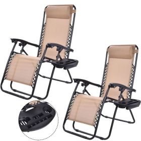 Set of 2 Folding Zero Gravity Lounge Chair; Beige