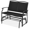 Mesh Patio Loveseat Glider with Armrests; Black