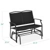 Mesh Patio Loveseat Glider with Armrests; Black