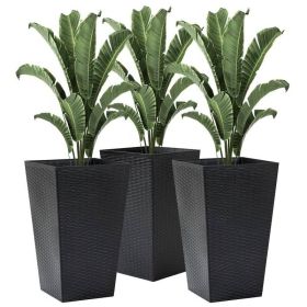 Set of 3 Tall Faux Rattan Flower Pots; Black