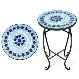 Blue Mosaic Round Accent Table