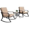 3-Piece Patio Rocking Chair Set with Beige Cushions