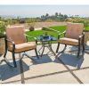 3-Piece Patio Rocking Chair Set with Beige Cushions