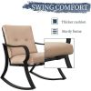 3-Piece Patio Rocking Chair Set with Beige Cushions