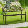 Cast Iron Garden Bench with Bird Pattern Backrest