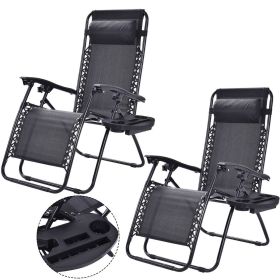 Set of 2 Black Folding Zero Gravity Lounge Chairs