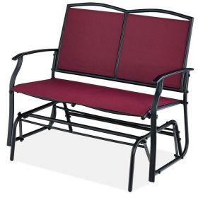 Mesh Patio Loveseat Glider with Armrests; Burgundy Red