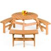 Outdoor Round Wood Picnic Table Bench Set