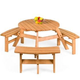 Outdoor Round Wood Picnic Table Bench Set