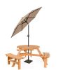 Outdoor Round Wood Picnic Table Bench Set