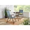 Set of 2 Folding Patio Dining Chairs with Blue Denim Padded Seat