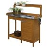 Home Potting Bench with Metal Table Top and Storage Cabinet