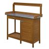 Home Potting Bench with Metal Table Top and Storage Cabinet