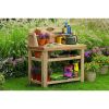 Natural Cedar Wood Potting Bench with Shelves
