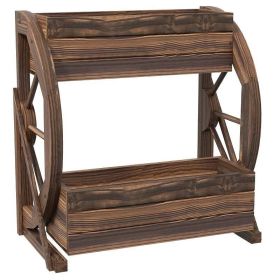 Farmhouse Wagon Wheel Fir Wood 2 Planter Garden