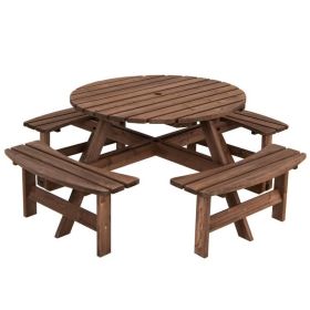 Espresso Wooden 8 Seat Picnic Table with Umbrella Hole