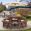 Espresso Wooden 8 Seat Picnic Table with Umbrella Hole