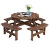 Espresso Wooden 8 Seat Picnic Table with Umbrella Hole
