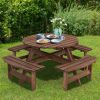 Espresso Wooden 8 Seat Picnic Table with Umbrella Hole