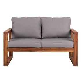 FarmHouse Outdoor Acacia Loveseat with Grey Cushion
