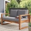 FarmHouse Outdoor Acacia Loveseat with Grey Cushion