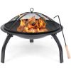 Steel Fire Pit Set with Mesh Cover and Poker