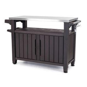 Outdoor Bar Serving Cart with Storage; Dark Brown