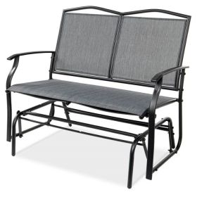 Mesh Patio Loveseat Glider with Armrests; Grey