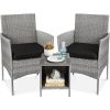 3-Piece PE Wicker Patio Furniture Set with Black Cushions
