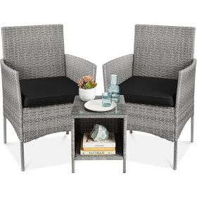 3-Piece PE Wicker Patio Furniture Set with Black Cushions