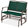 Mesh Patio Loveseat Glider with Armrests; Hunter Green