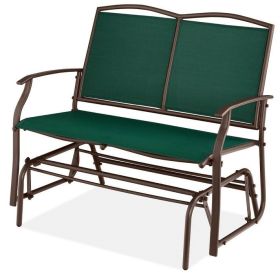 Mesh Patio Loveseat Glider with Armrests; Hunter Green