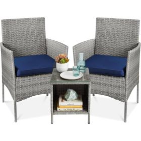 PE Wicker Patio Furniture Set w/ Navy Blue Cushions