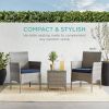 PE Wicker Patio Furniture Set w/ Navy Blue Cushions
