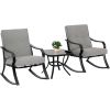 Patio Furniture Rocking Chair Set with Grey Cushions; 3 Piece