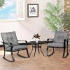 Patio Furniture Rocking Chair Set with Grey Cushions; 3 Piece