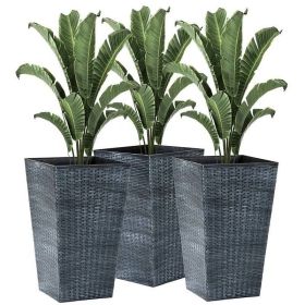 Set of 3 Tall Faux Rattan Flower Pots; Grey