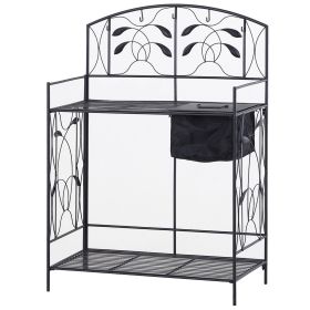 Black Wrought Iron Potting Bench with Fabric Sink