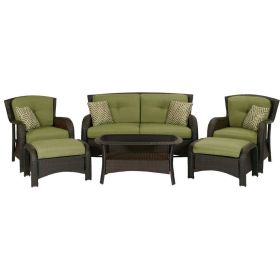 Resin Wicker 6-Piece Furniture Set with Green Seat Cushions
